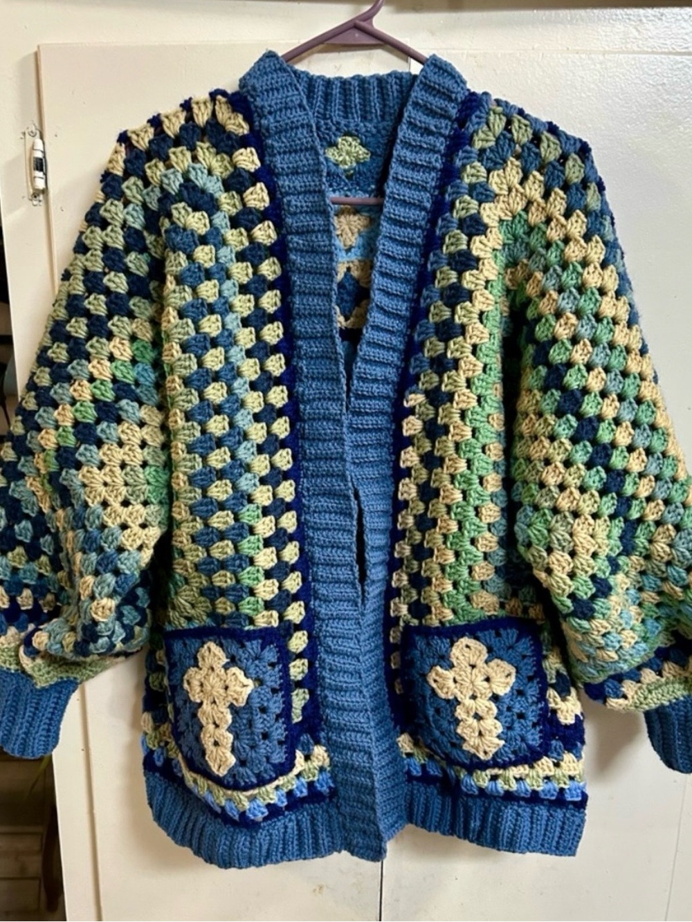Handmade Blue Multi-Color Crochet Cardigan Sweater